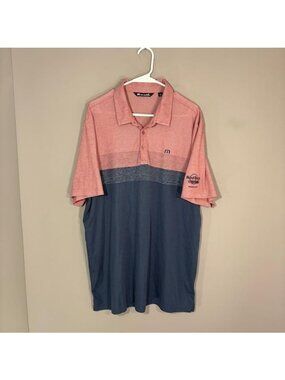 TravisMathew Polo Shirt Mens 2XL Blue Stripe Hard Rock Golf Performance Knit Top